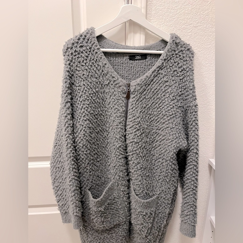Women, Zip up cardigan, Teddy texture, Gray